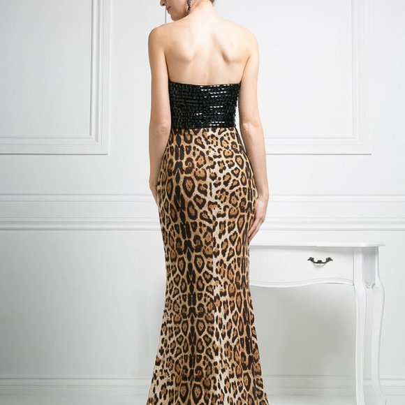 Sequined Bodice Straight Evening Dress CDS5235 - Picture 2 of 5